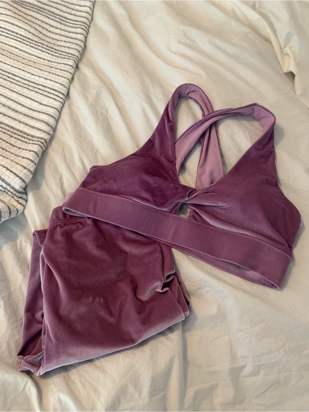 Velour Cross-Back Bralette and High-Waist Set in bright lilac